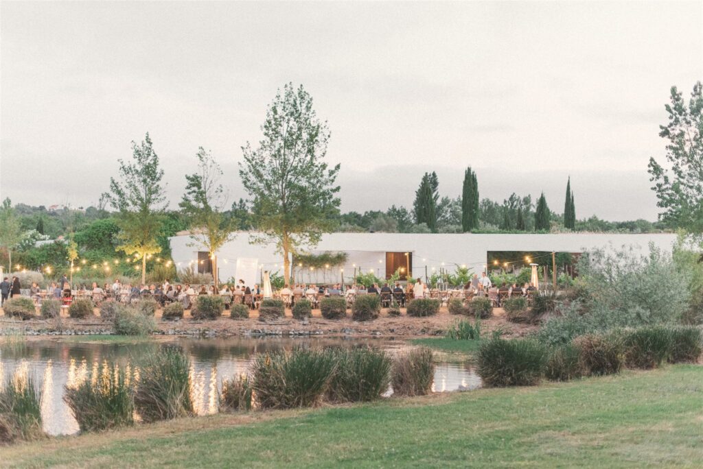 Outdoor wedding dinner in Alentejo at a private estate planned by a wedding planner in Alentejo Portugal