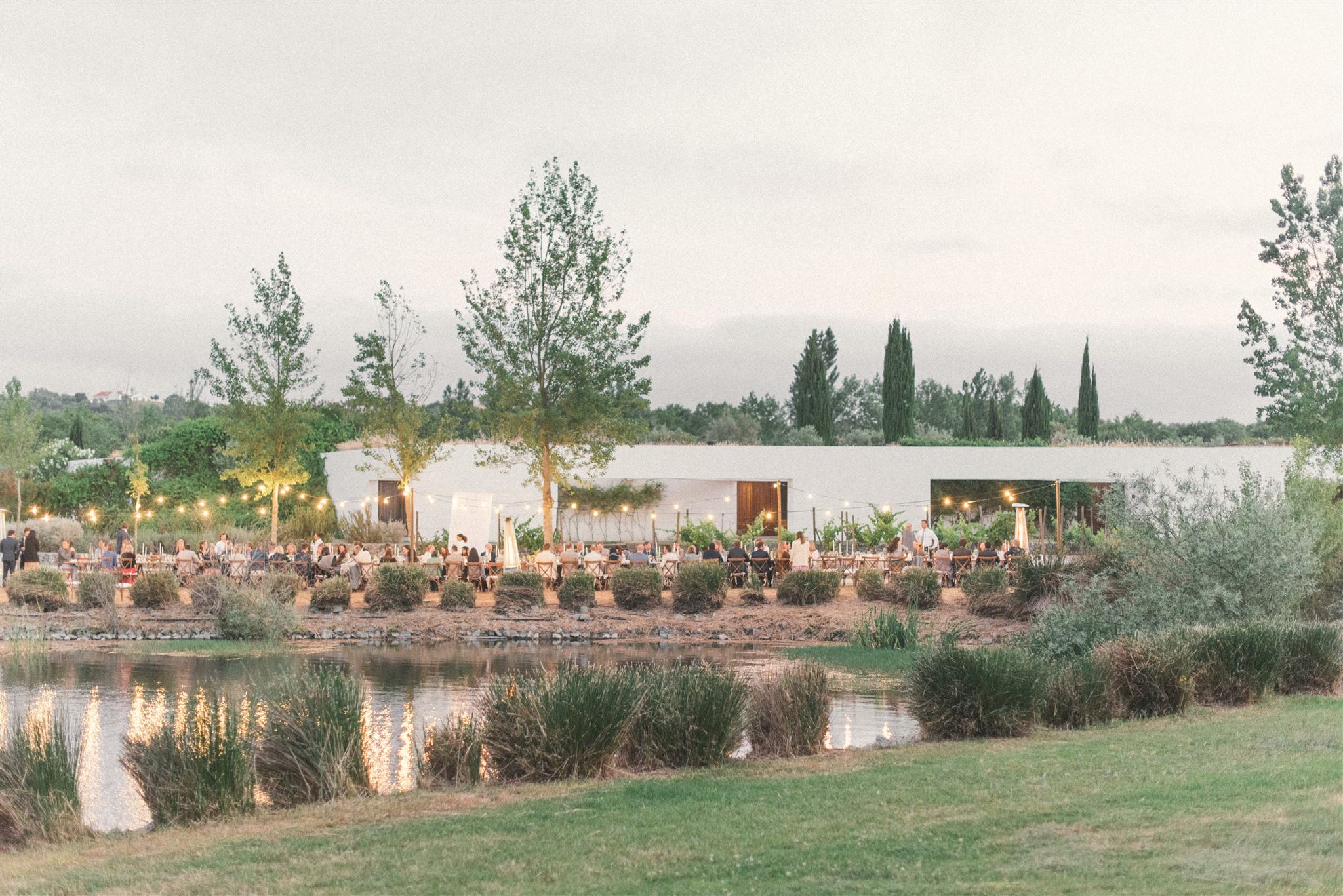 Outdoor wedding dinner in Alentejo at a private estate planned by a wedding planner in Alentejo Portugal