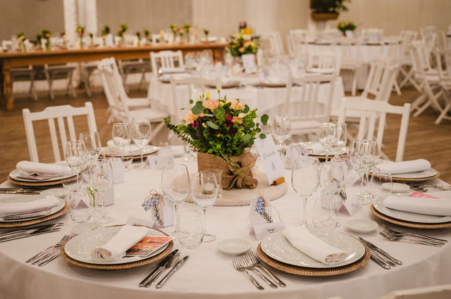 Elegant wedding reception table setup at a destination wedding venue in Portugal