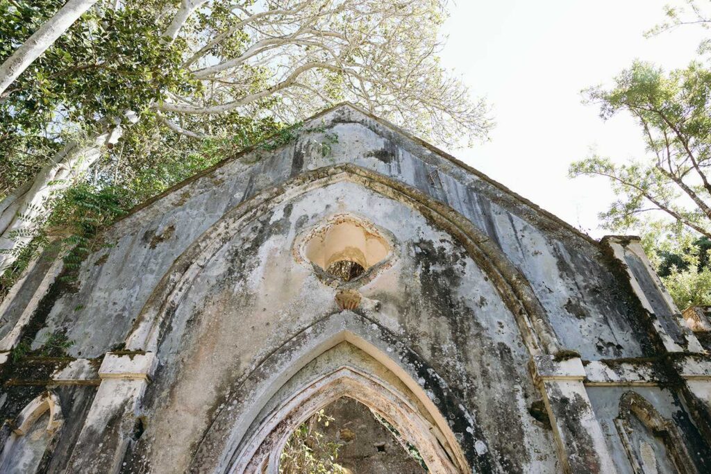 Historic estate architecture surrounded by nature at a destination wedding venue in Portugal