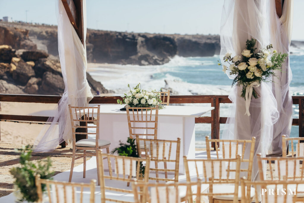 Beach wedding ceremony overlooking the Atlantic Ocean in Portugal