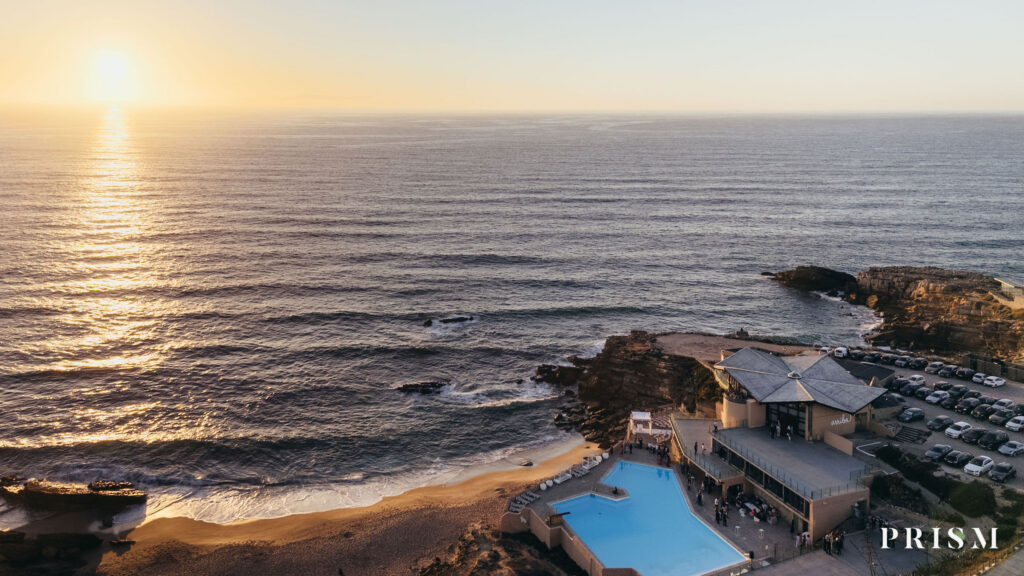 Oceanfront wedding venue on Portugal's Atlantic coast at sunset