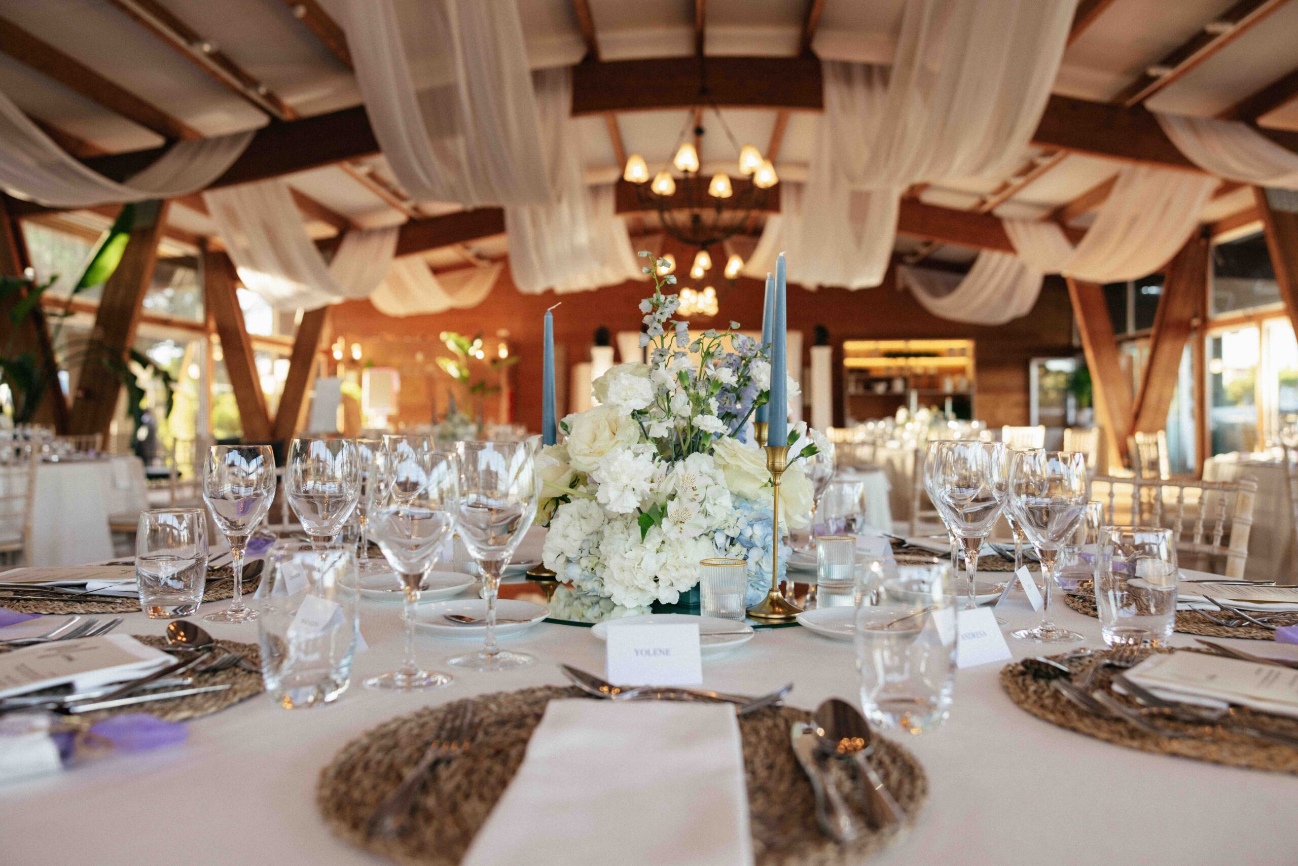 Wedding reception table styling at a destination wedding in Portugal planned for a UK-based couple