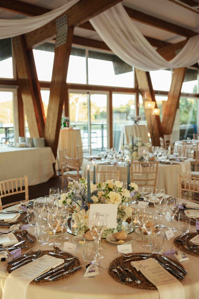 Wedding reception setup at a destination wedding venue in Portugal for a UK-based couple
