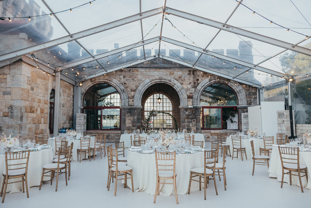 Wedding reception prepared at a historic venue in Portugal planned by Name It Weddings & Events.
